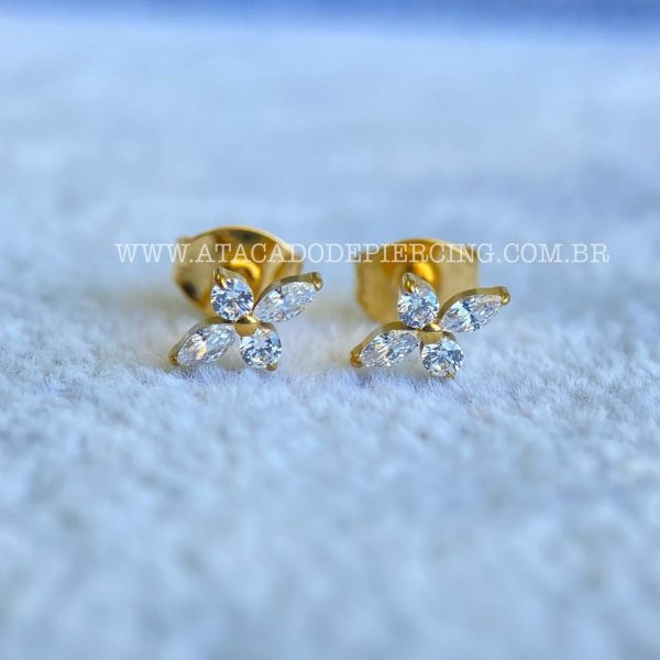 Brinco Titânio Flor Zircônias - Imagem 2