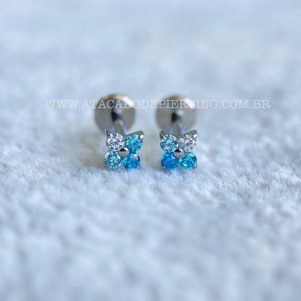 Labret Rosca Interna Titânio Trevo Zircônias Azul - Imagem 1