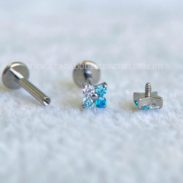 Labret Rosca Interna Titânio Trevo Zircônias Azul - Imagem 3