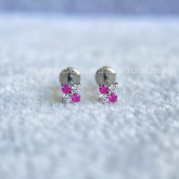 Labret Rosca Interna Titânio Trevo Zircônias Rosa - Imagem 1