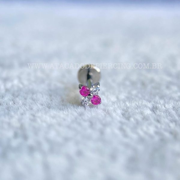 Labret Rosca Interna Titânio Trevo Zircônias Rosa - Imagem 3