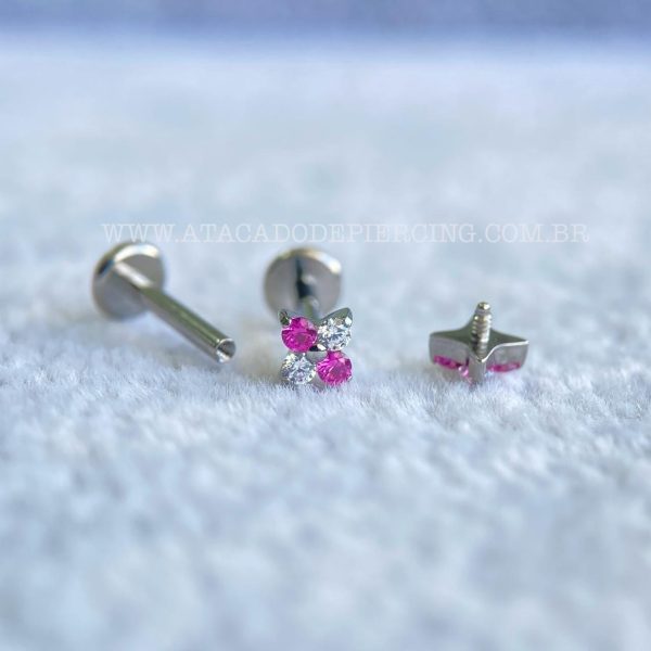 Labret Rosca Interna Titânio Trevo Zircônias Rosa - Imagem 2
