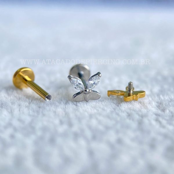 Labret Rosca Interna Titânio Borboleta Zircônias - Imagem 3