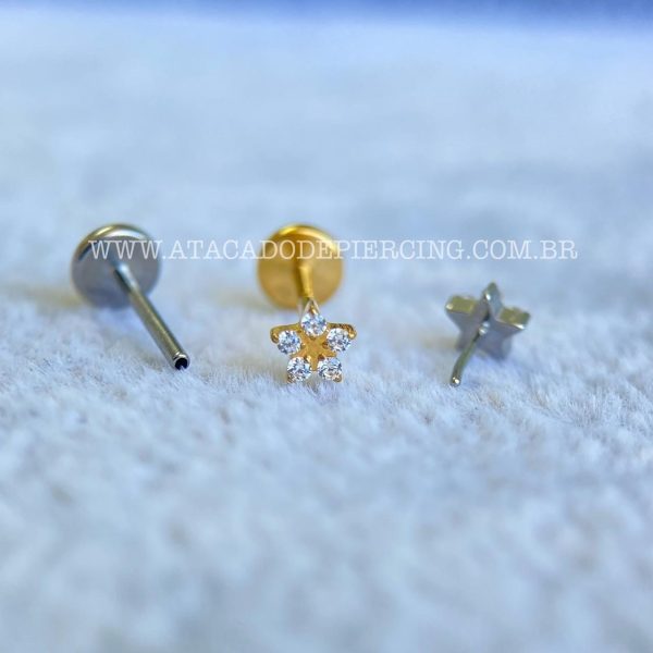 Labret Push Pin Titânio Estrela Zircônias - Imagem 3