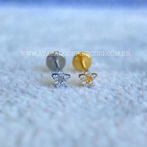 Labret Push Pin Titânio Estrela Zircônias - Imagem 1