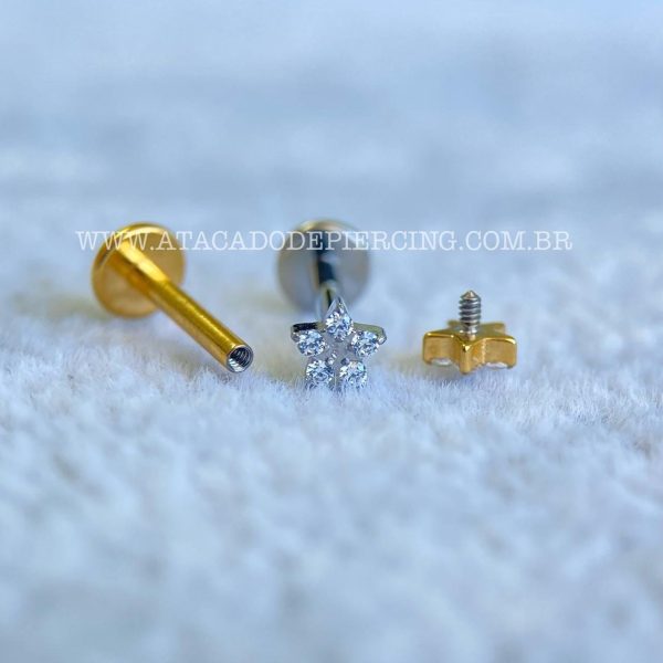 Labret Rosca Interna Titânio Estrela Zircônias - Imagem 3
