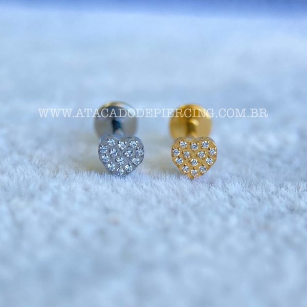 Labret Push Pin Titânio Coração Zircônias - Imagem 1