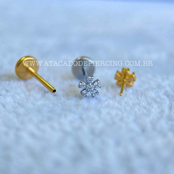 Labret Push Pin Titânio Flor Zircônias - Imagem 5