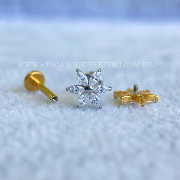 Labret Rosca Interna Titânio Flor Zircônias - Imagem 3