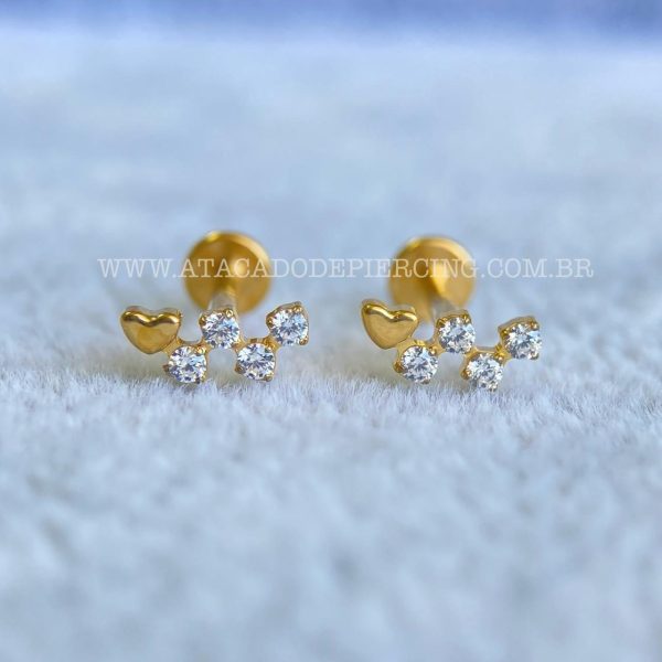 Labret Rosca Interna Titânio Cluster Zircônias Gold Pvd - Imagem 1