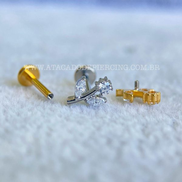 Labret Rosca Interna Titânio Flor Zircônias - Imagem 3