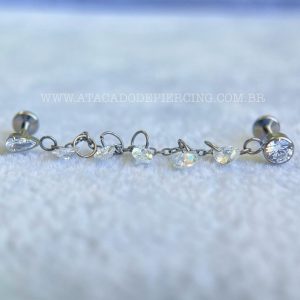 Labret Rosca Interna Titânio Duplo Zircônias com Corrente