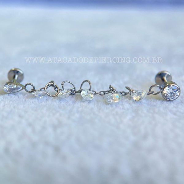 Labret Rosca Interna Titânio Duplo Zircônias com Corrente - Imagem 1