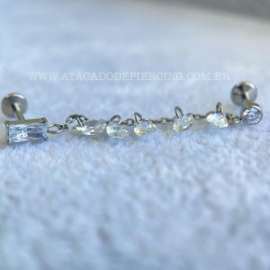 Labret Rosca Interna Titânio Duplo Zircônias com Corrente