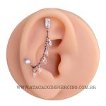 Labret Rosca Interna Titânio Duplo Zircônias com Corrente - Imagem 2