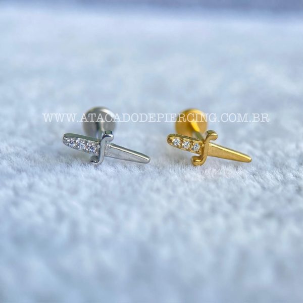 Labret Rosca Interna Aço Adaga Zircônias - Imagem 1