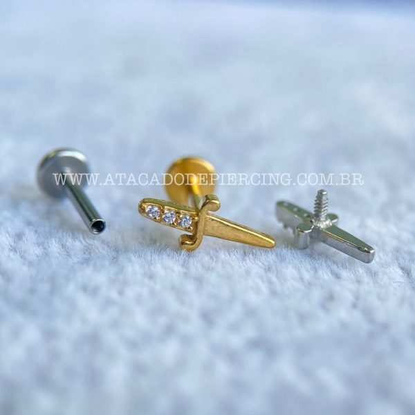 Labret Rosca Interna Aço Adaga Zircônias - Imagem 3