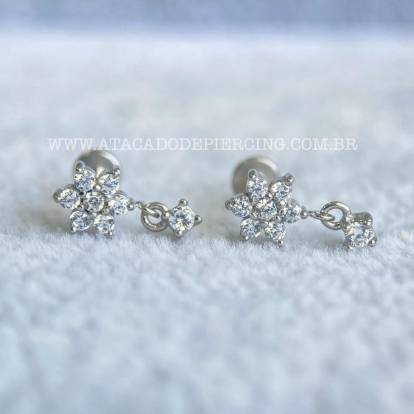 Labret Rosca Interna Aço Flor Zircônias - Imagem 3