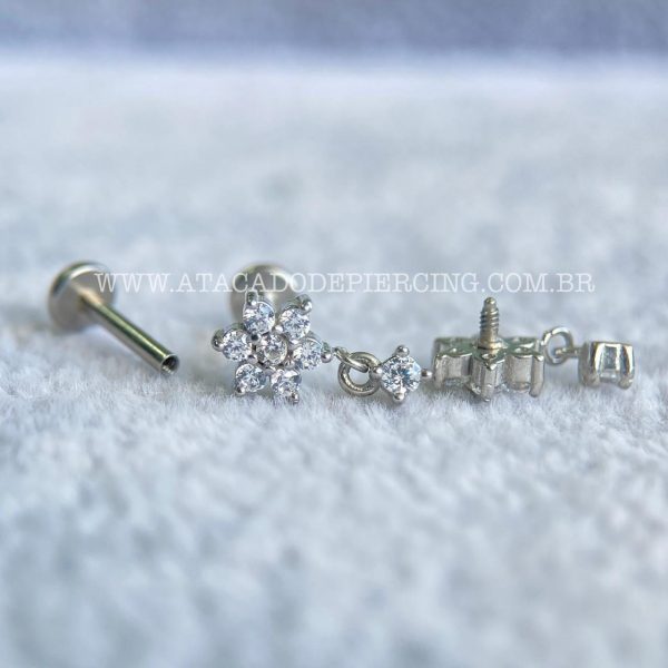 Labret Rosca Interna Aço Flor Zircônias - Imagem 2