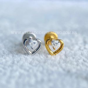Labret Rosca Interna Aço Zircônia Coração