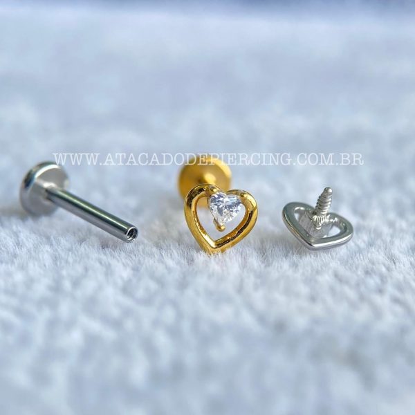 Labret Rosca Interna Aço Zircônia Coração - Imagem 3