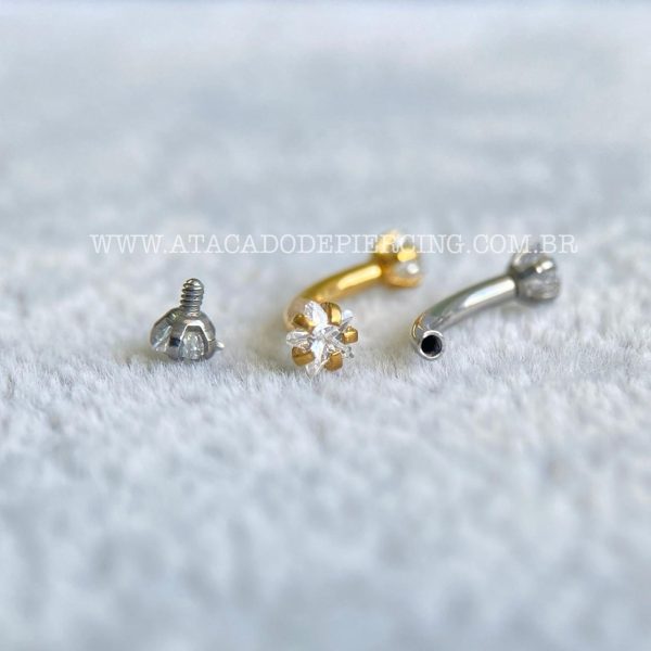 Minibarbell Curvo Aço 316L Rosca Interna Zircônia Estrela - Imagem 2