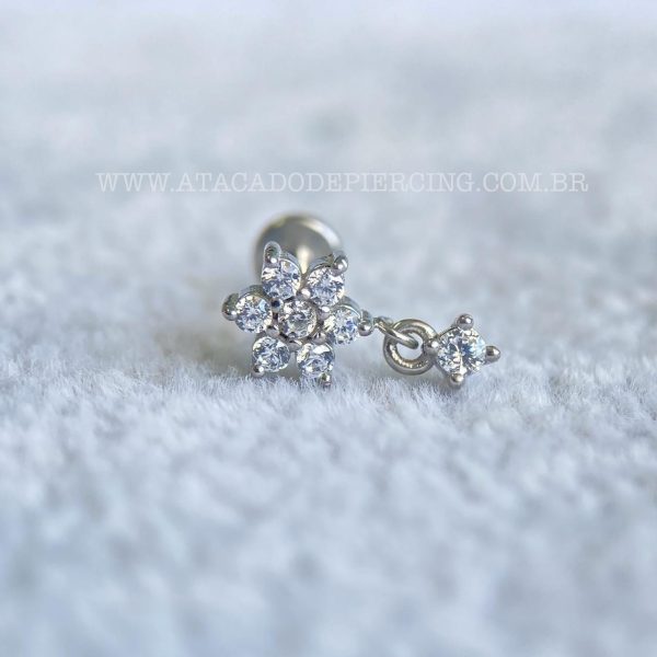 Labret Rosca Interna Aço Flor Zircônias - Imagem 1