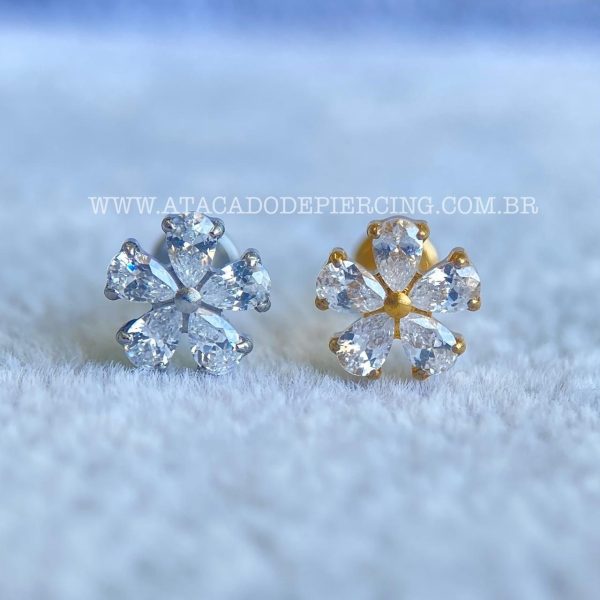 Labret Rosca Interna Titânio Flor Zircônias - Imagem 1
